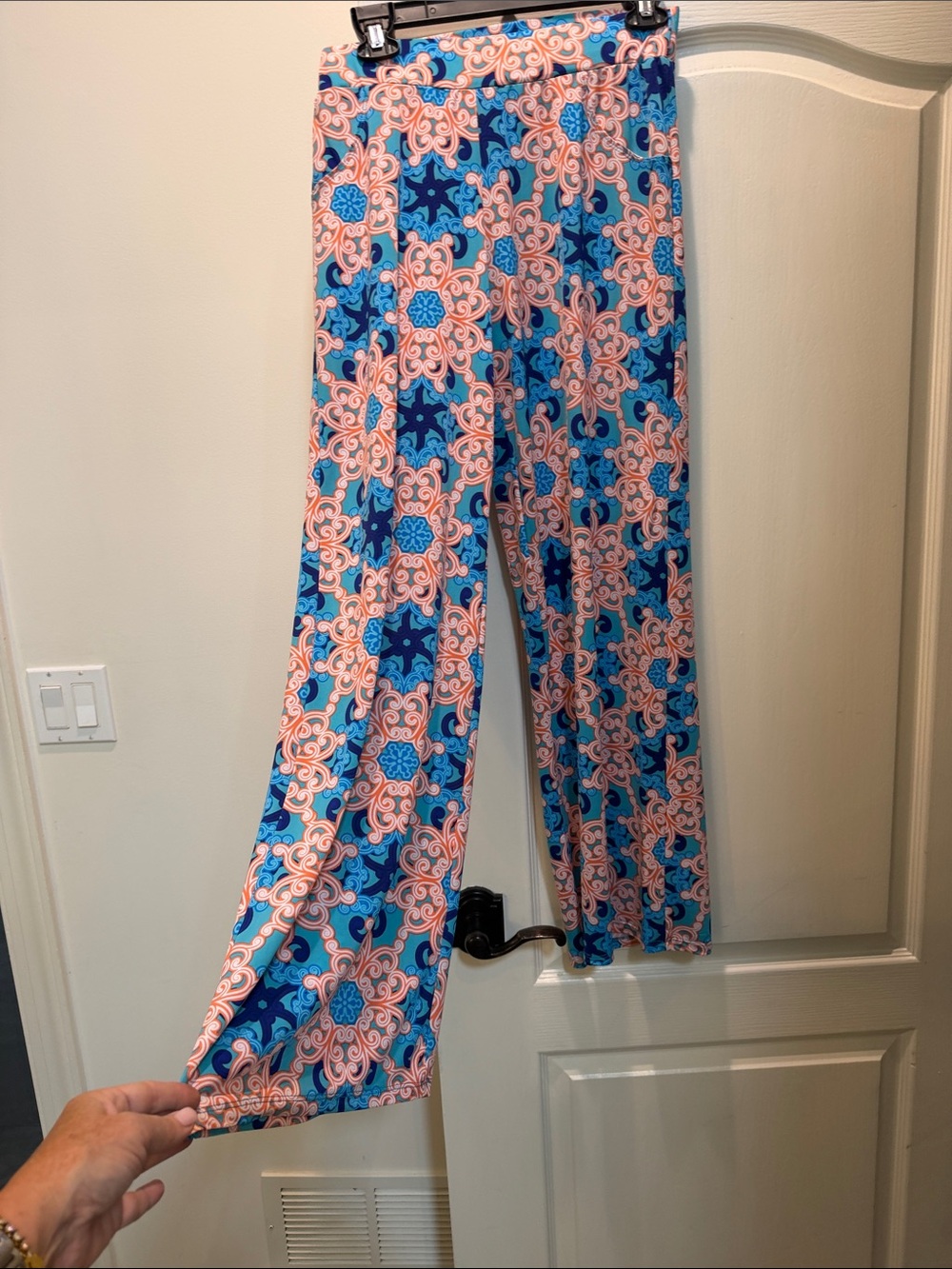 Wide Leg Printed Palazzo Pants in Blue & Pink
